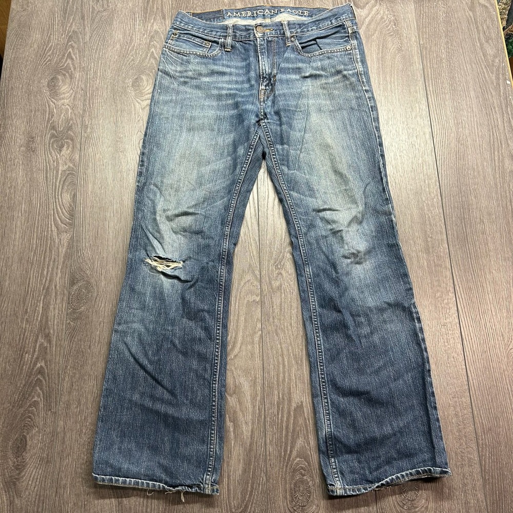 American Eagle Original Bootcut Jeans Mens 31x32 Blue Distressed Denim Pants